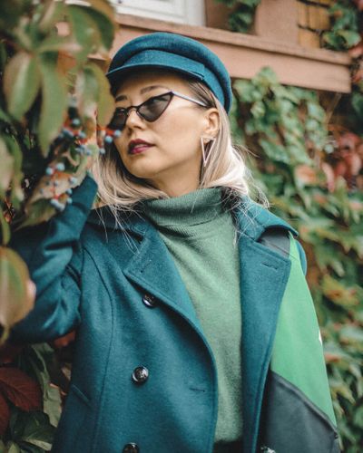 Unique Green Wool Coat and Green Skirt Outfit